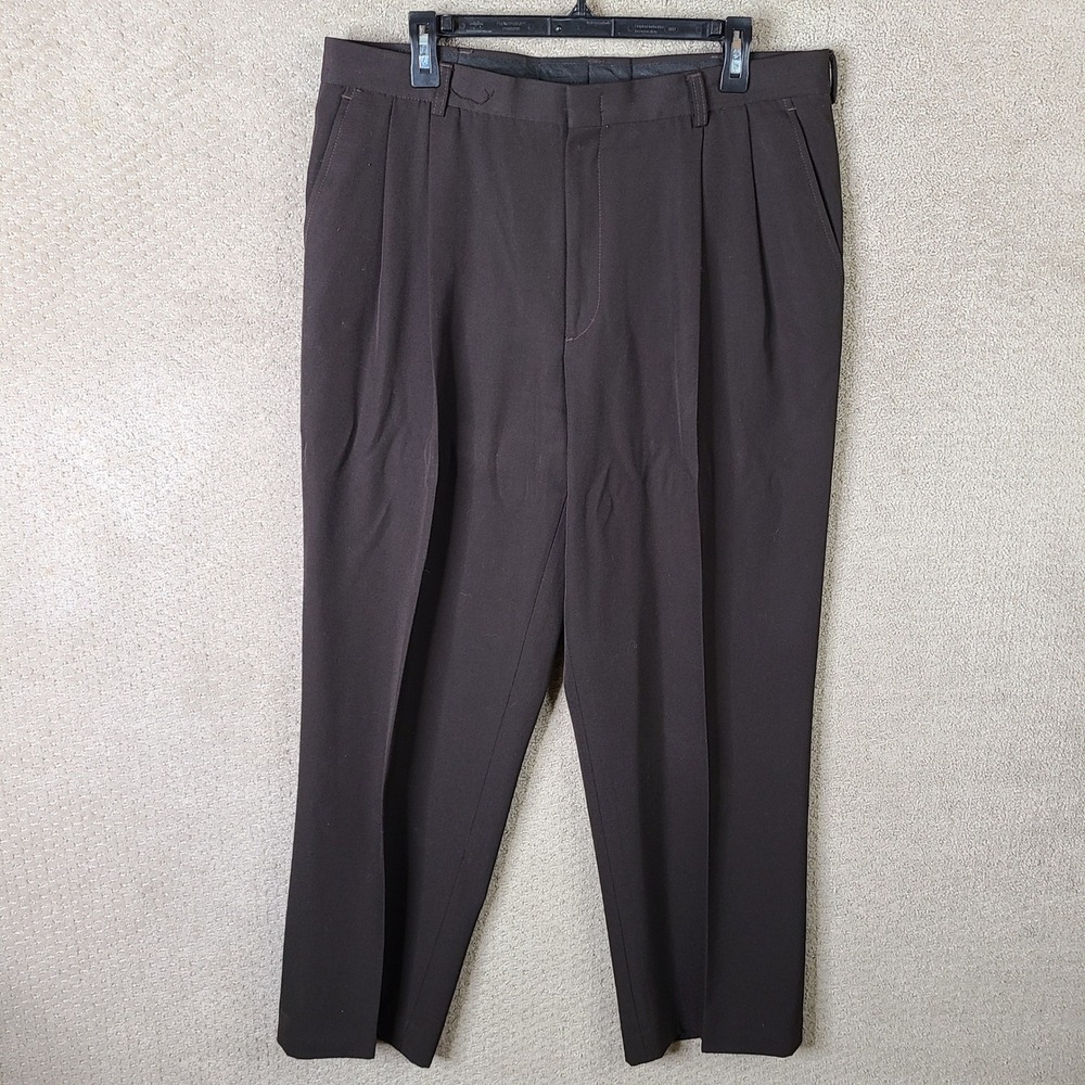 Vintage Cintas‎ Pants Mens 38R (36x30) Brown Wool Blend Pleated Dress Trouser